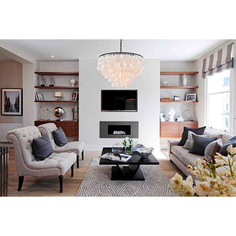 Image 1 Selene 25 1/2" Wide Black Cascading Shell 6-Light Pendant in scene