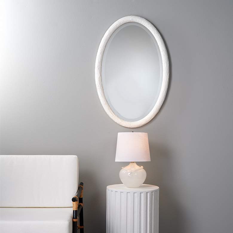 Jamie Young Ovation White 20&quot; x 32&quot; Oval Wall Mirror in scene