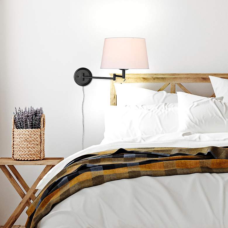 Image 1 Eleanor 12" Wide Matte Black 1-Light Swing Arm with Modern White in scene
