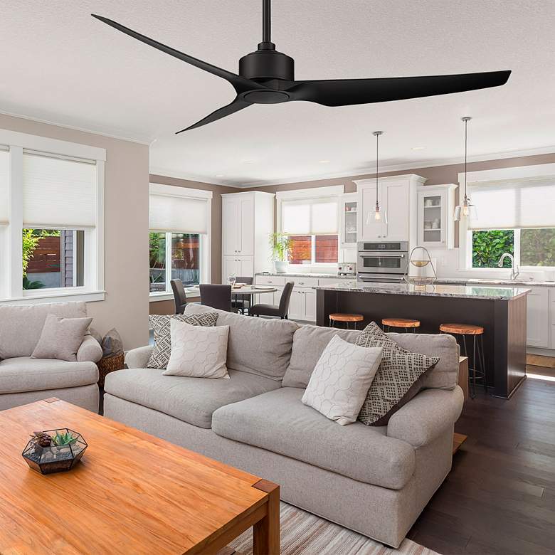 Image 1 60" WAC Stella Matte Black Wet Rated Smart Ceiling Fan in scene
