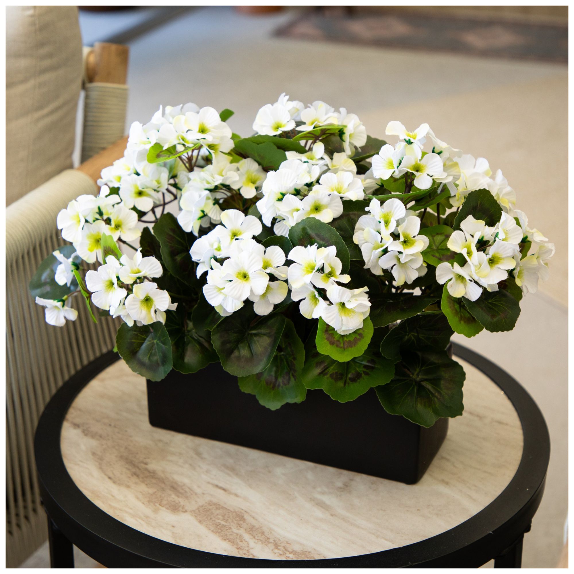 13in. UV Resistant Artificial Geranium in Rectangular Planter