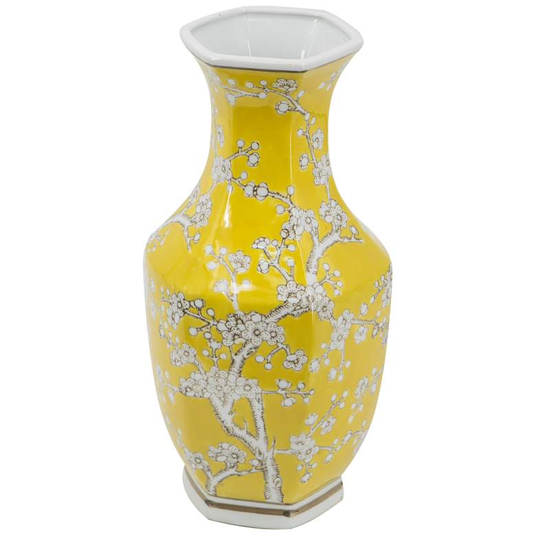 Image 1 14.2" High Yellow and White Plum Blossom Flower Vase
