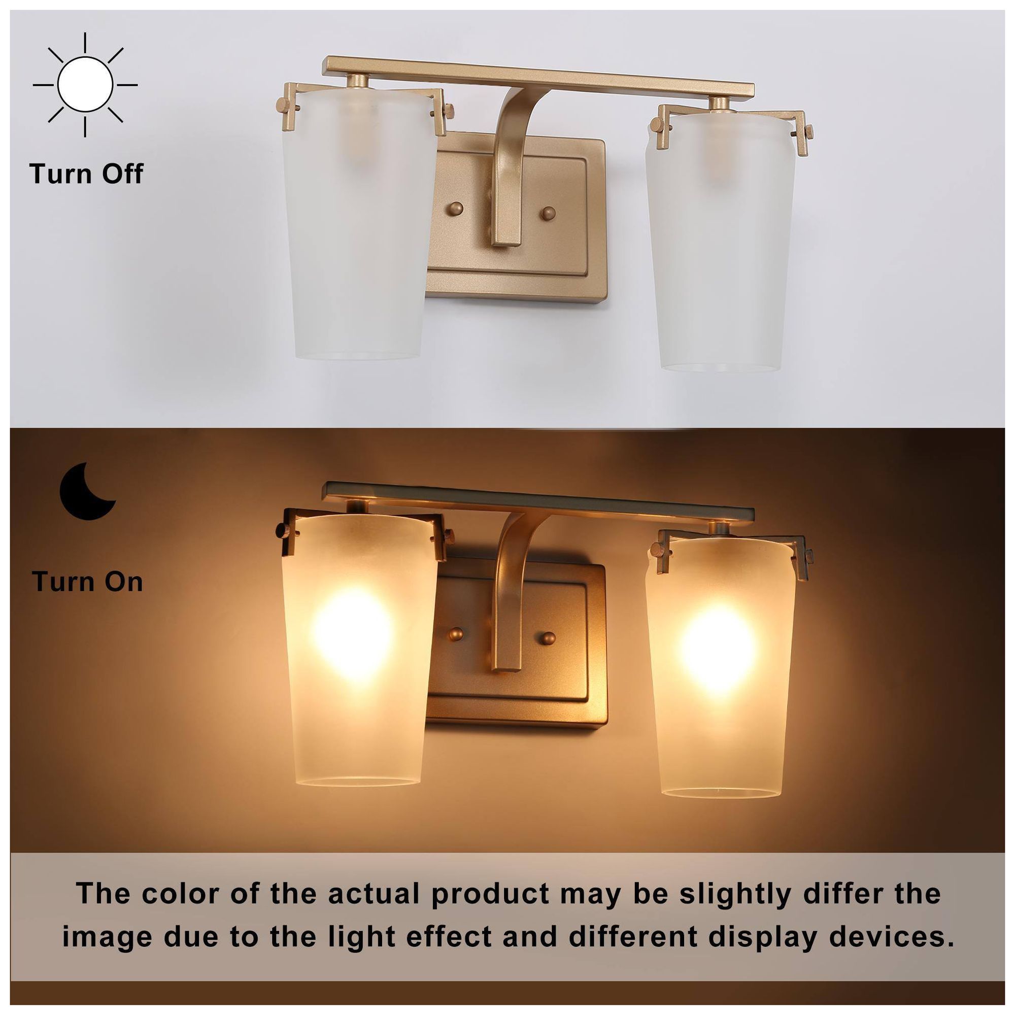 Image 2 14.2" Wide Gold 2-Light Vanity Light with Frosted Glass Shades more views