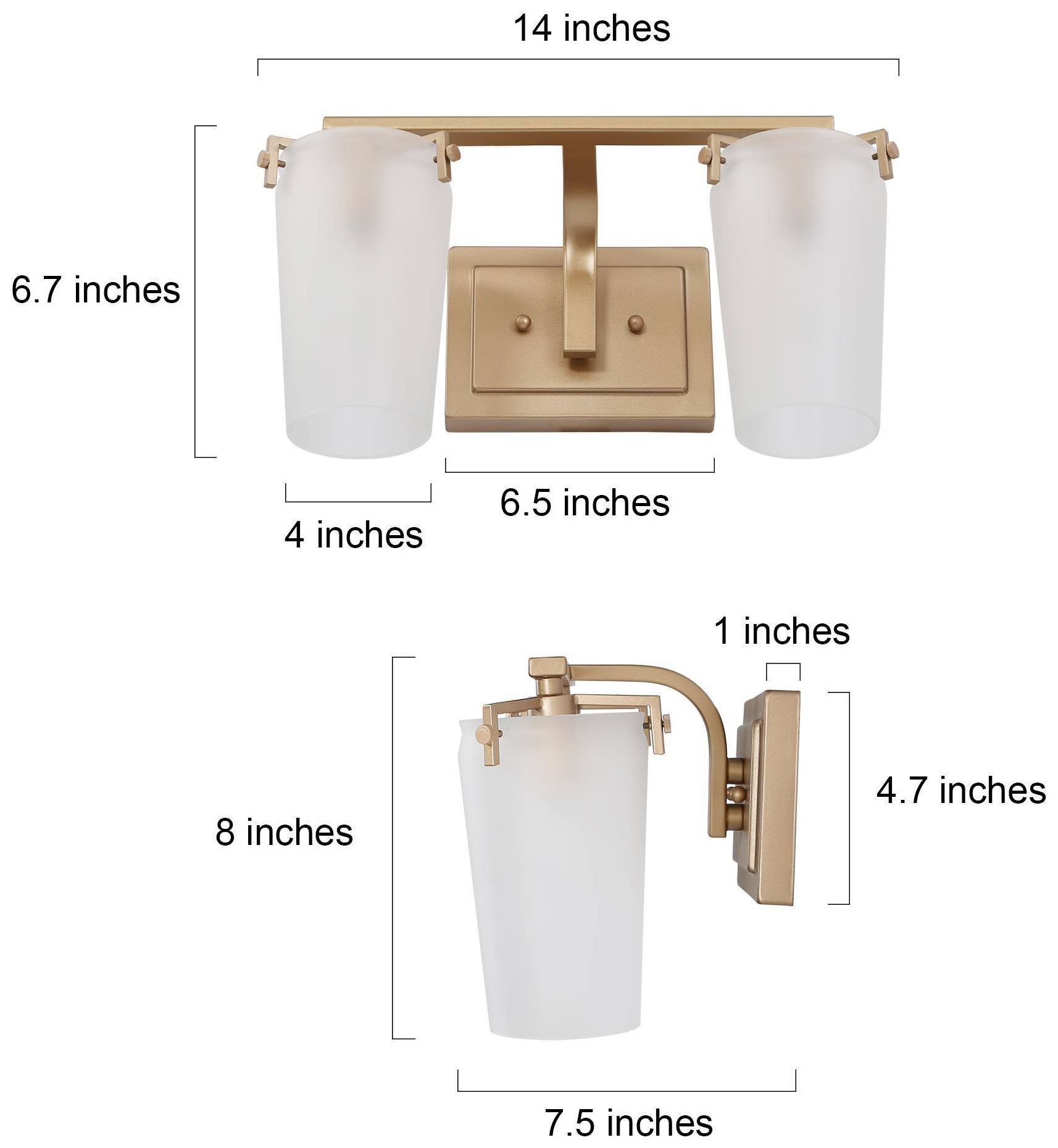 Image 4 14.2" Wide Gold 2-Light Vanity Light with Frosted Glass Shades more views