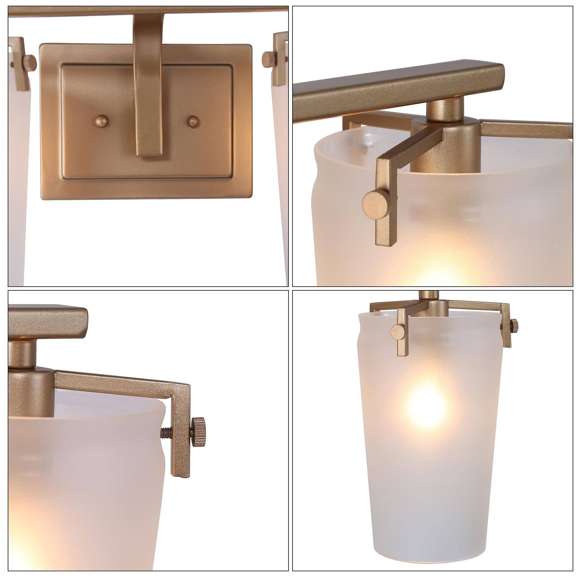 Image 5 14.2" Wide Gold 2-Light Vanity Light with Frosted Glass Shades more views