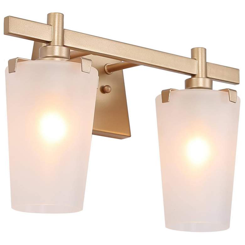 Image 1 14.2" Wide Gold Cone-Shaped 2-Light Vanity Light with Frosted Glass Sh