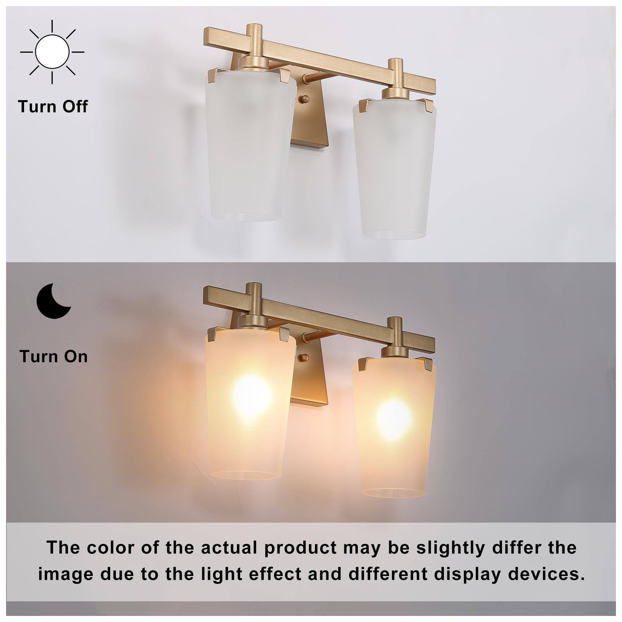 Image 2 14.2" Wide Gold Cone-Shaped 2-Light Vanity Light with Frosted Glass Sh more views