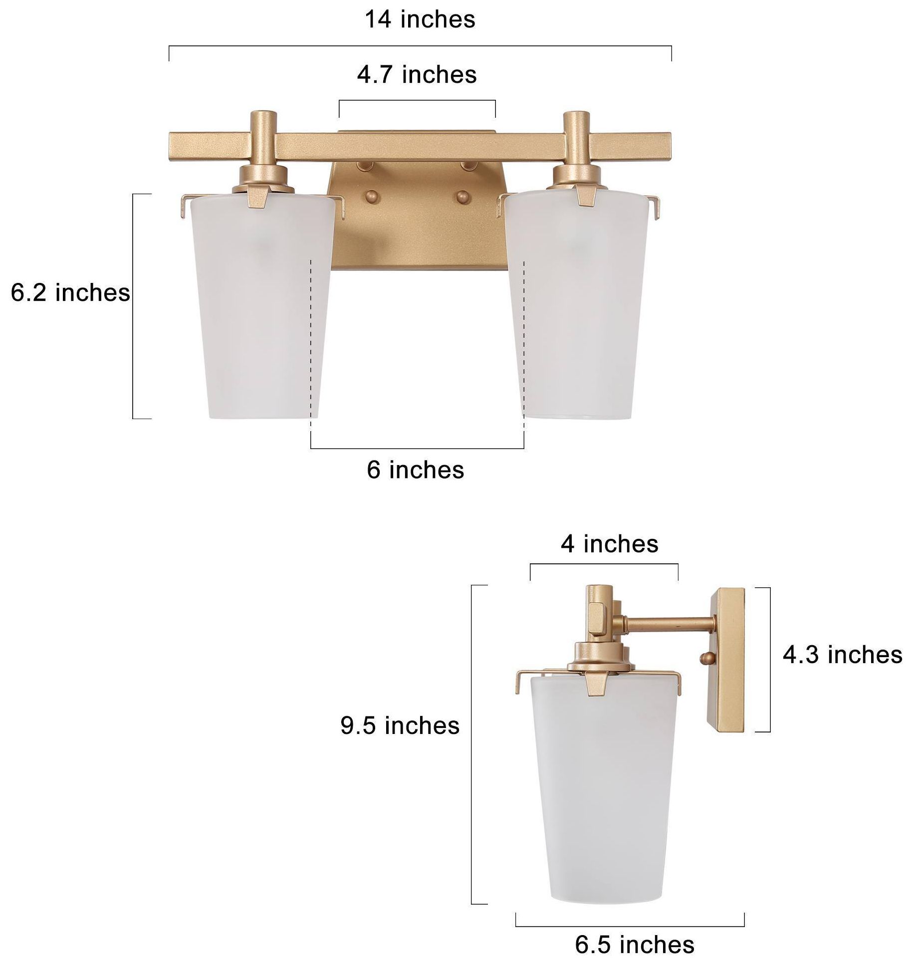 Image 4 14.2" Wide Gold Cone-Shaped 2-Light Vanity Light with Frosted Glass Sh more views