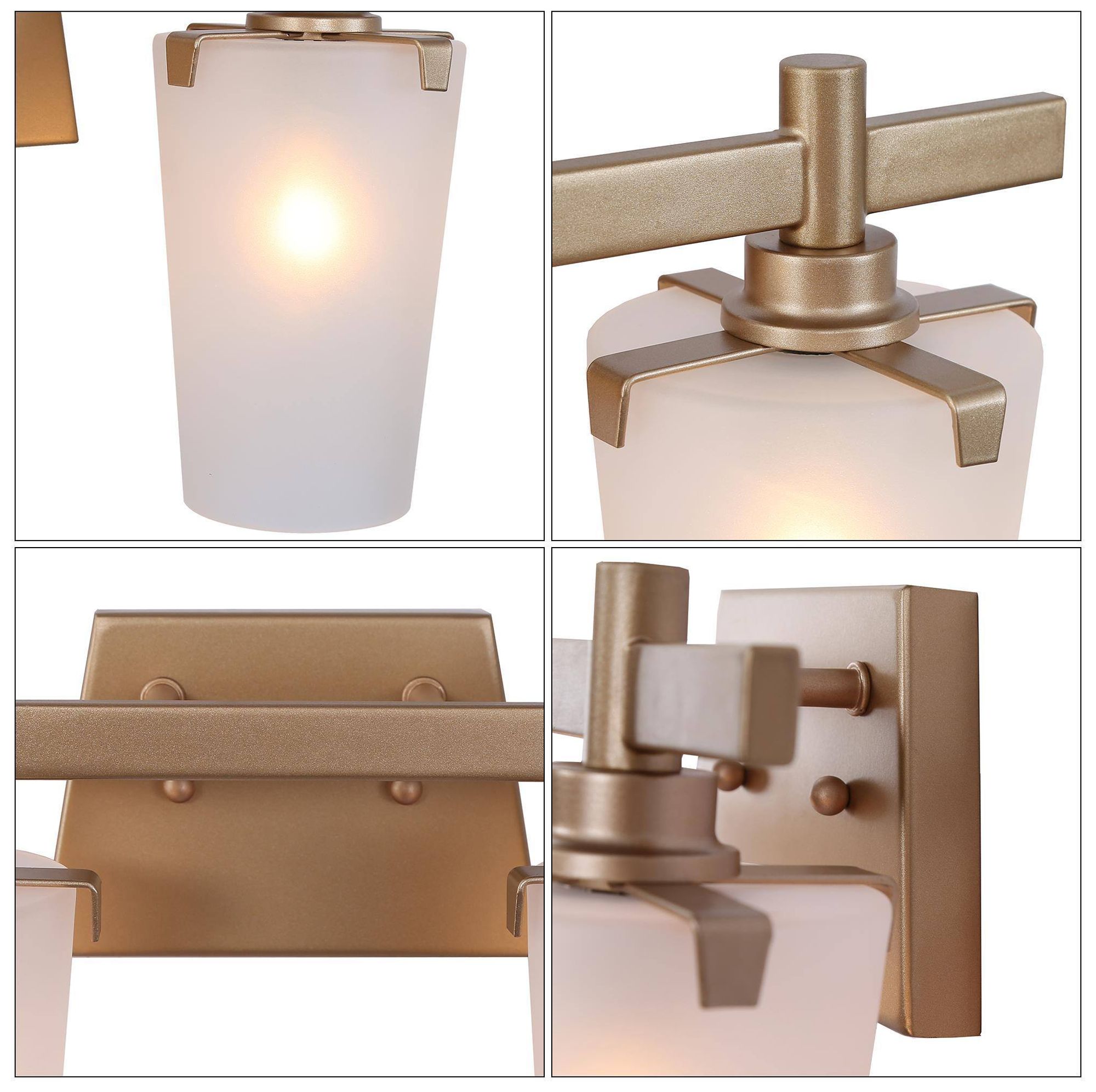 Image 5 14.2" Wide Gold Cone-Shaped 2-Light Vanity Light with Frosted Glass Sh more views
