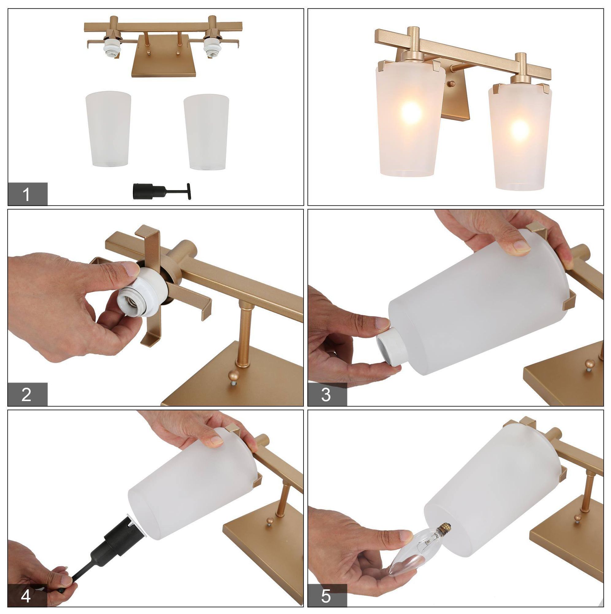 Image 6 14.2" Wide Gold Cone-Shaped 2-Light Vanity Light with Frosted Glass Sh more views