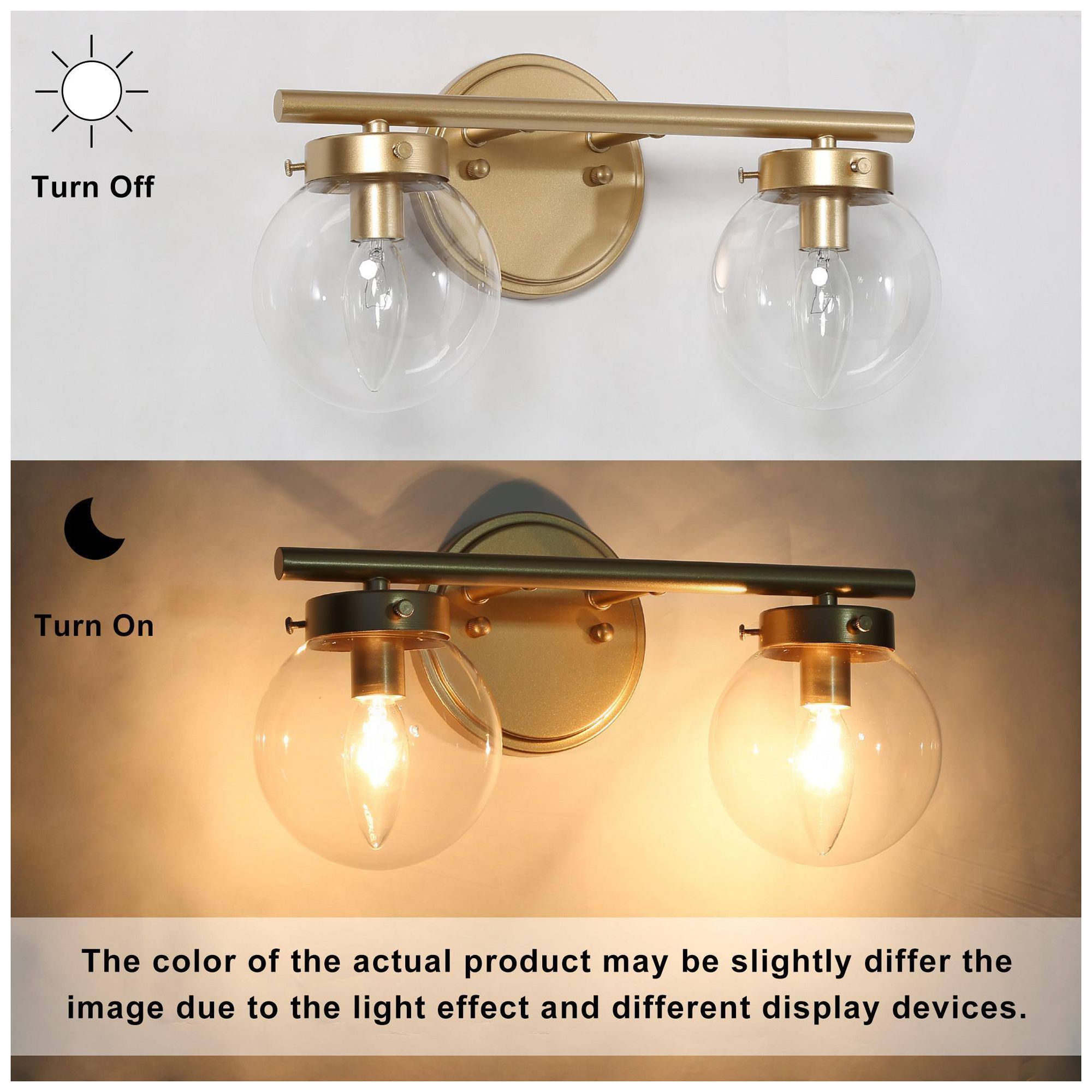 Image 2 14.2" Wide Gold Globe-Shaped 2-Light Vanity Light with Clear Glass Sha more views