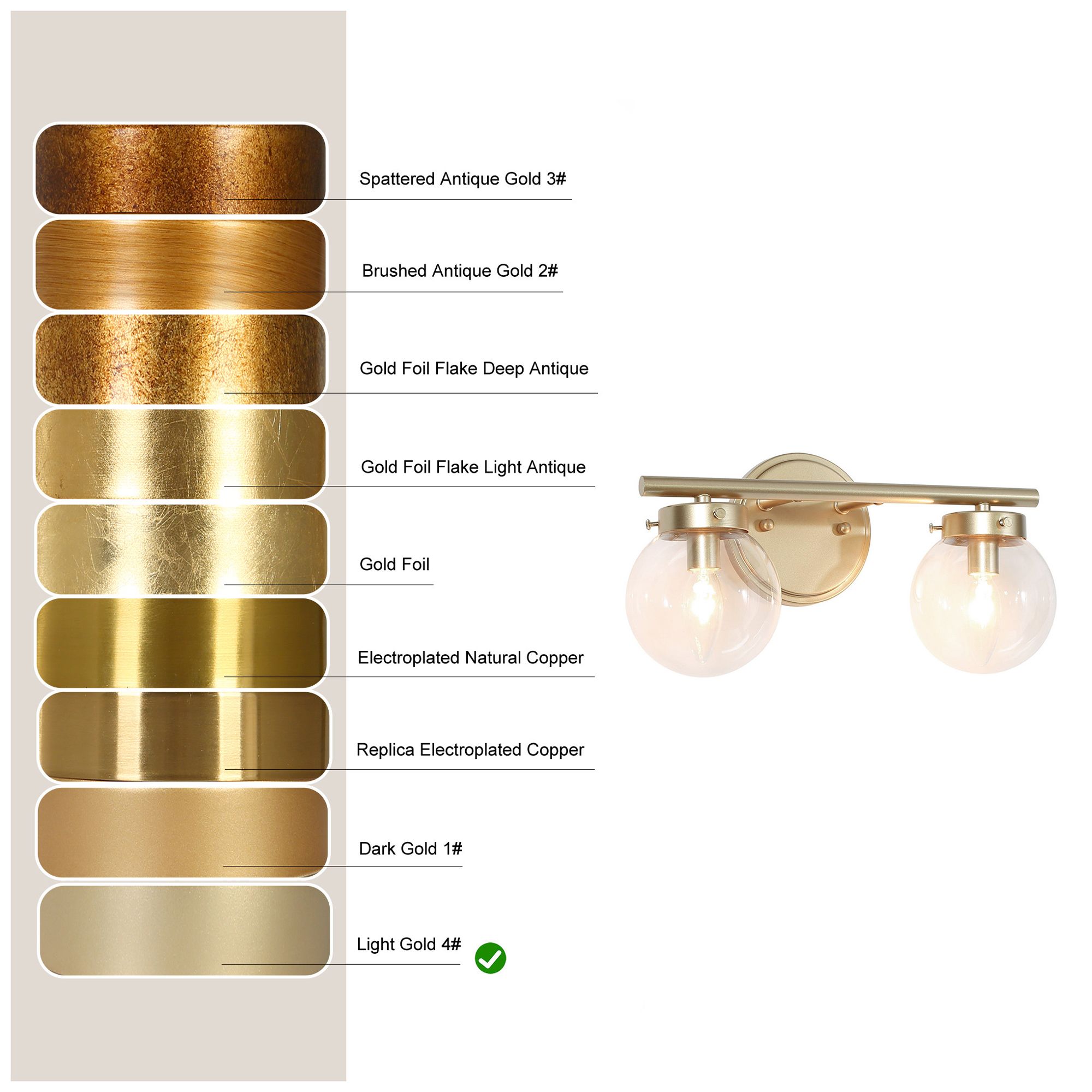 Image 3 14.2" Wide Gold Globe-Shaped 2-Light Vanity Light with Clear Glass Sha more views