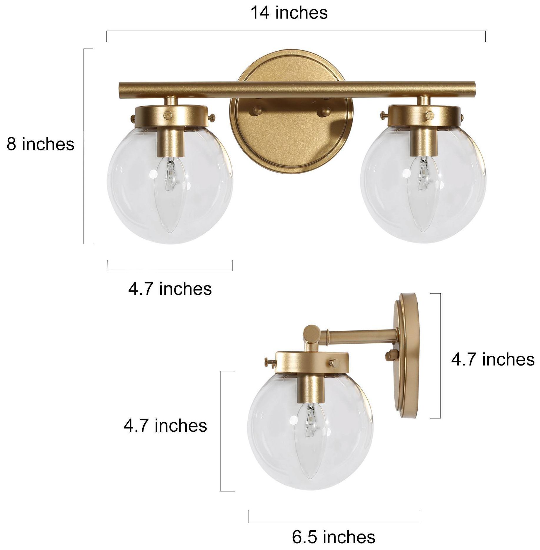 Image 4 14.2" Wide Gold Globe-Shaped 2-Light Vanity Light with Clear Glass Sha more views