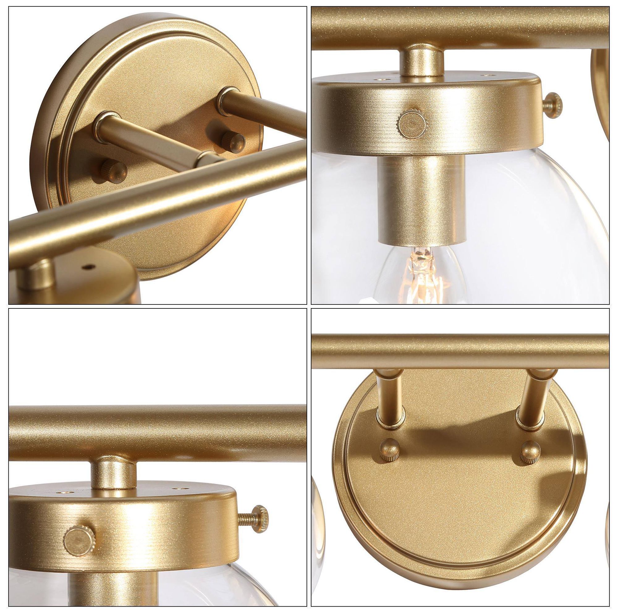 Image 5 14.2" Wide Gold Globe-Shaped 2-Light Vanity Light with Clear Glass Sha more views