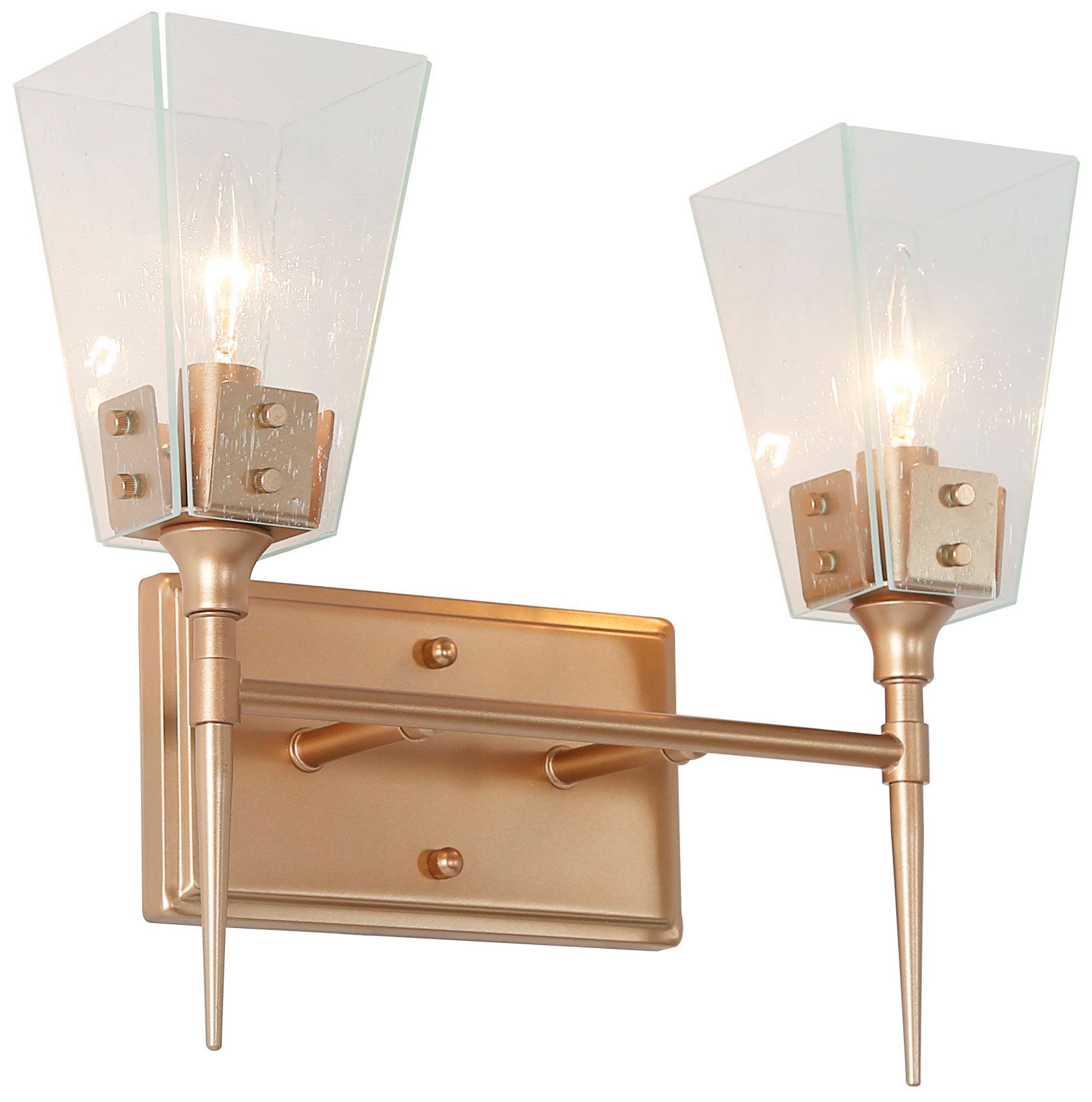 14.2"W 2-Light Gold Seeded Glass Bathroom Vanity Light