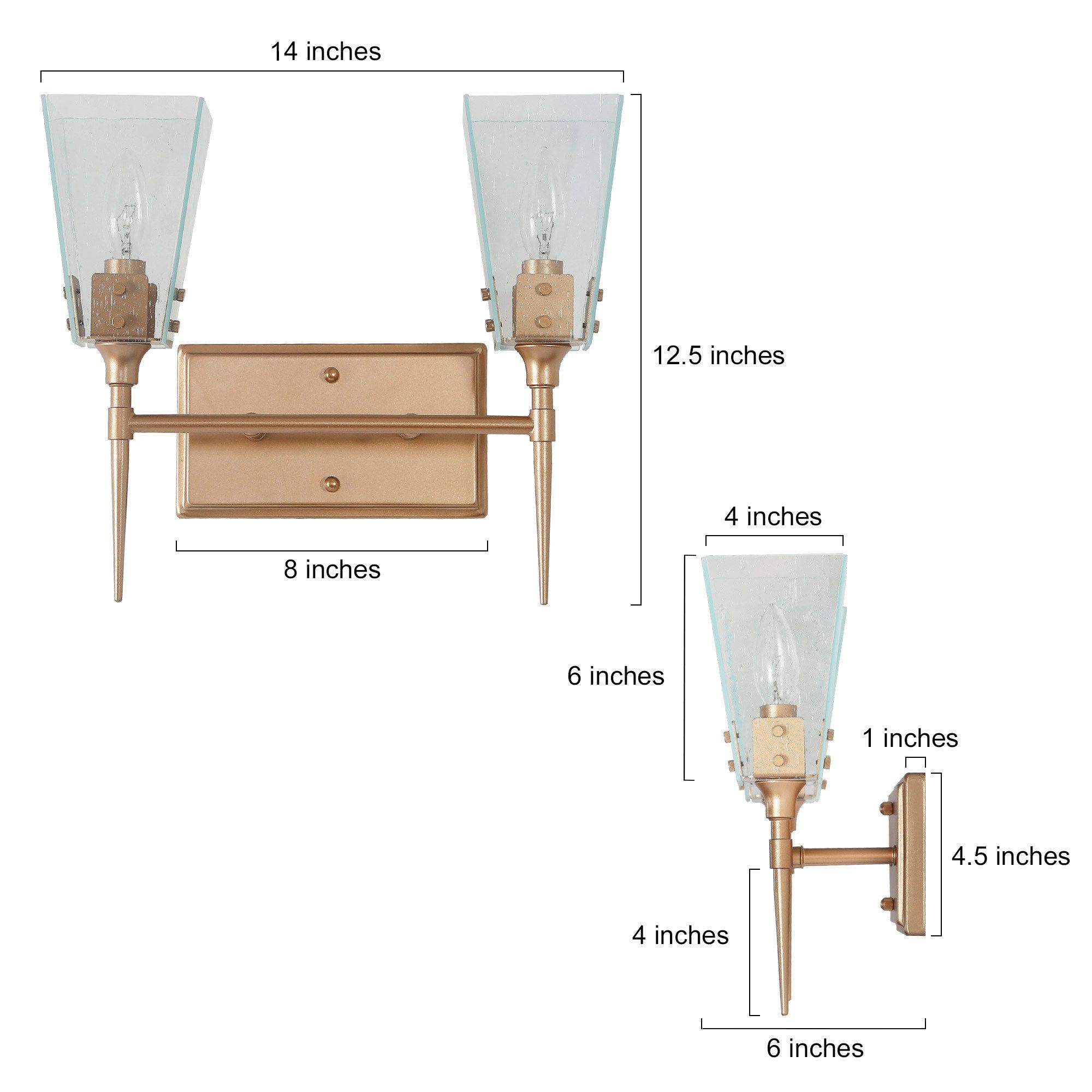 Image 2 14.2"W 2-Light Gold Seeded Glass Bathroom Vanity Light more views
