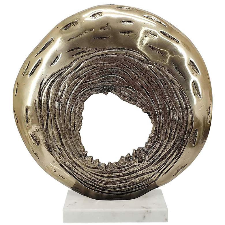 Image 1 14.5" High Gold And White Abstract Aluminum Ring Sculpture on Marble B