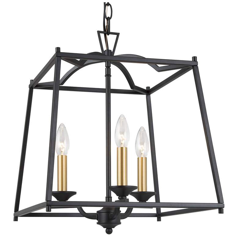 Image 1 14.5" Wide 3-Light Black Gold Lantern Metal Chandelier