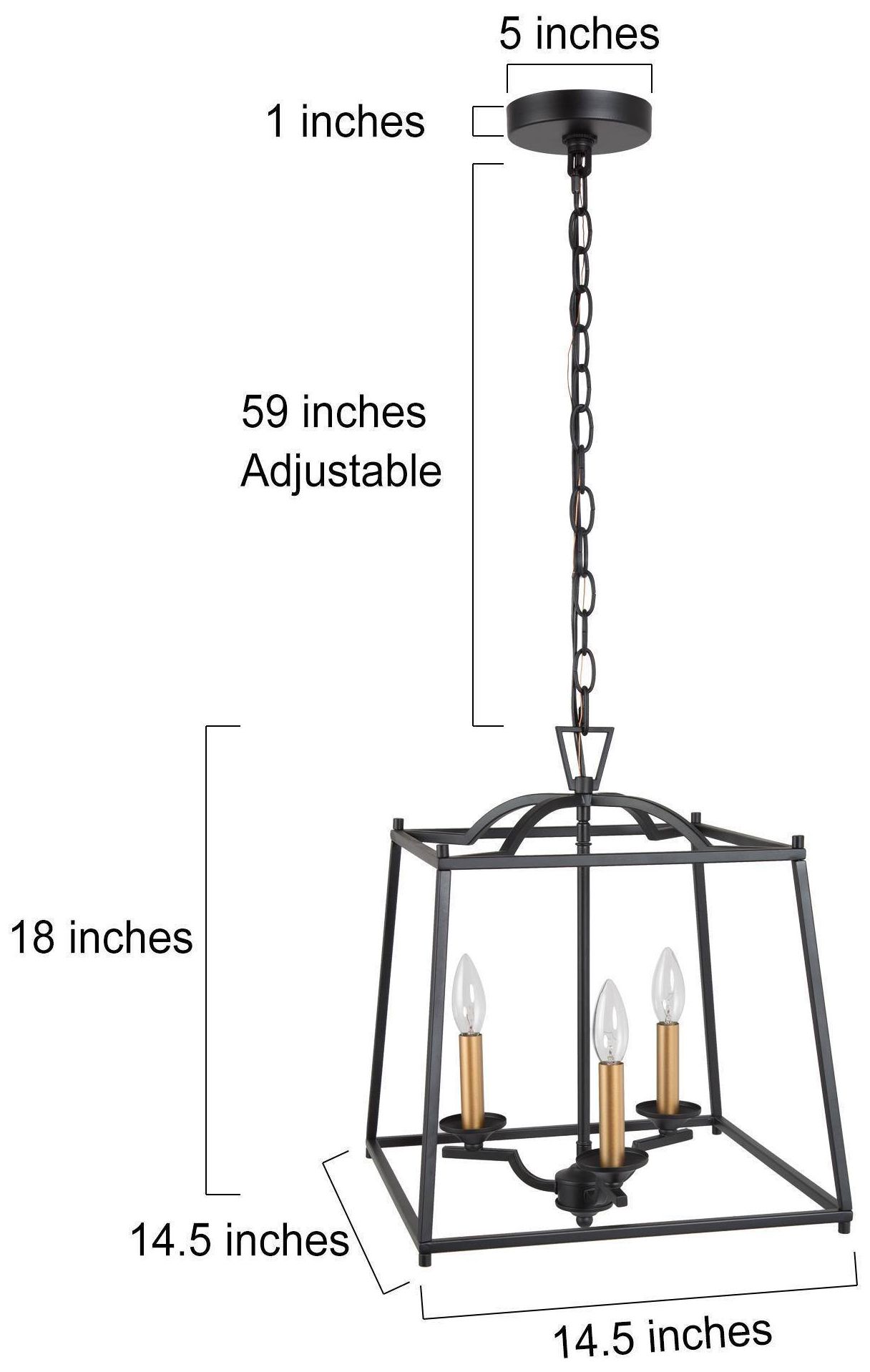 Image 5 14.5" Wide 3-Light Black Gold Lantern Metal Chandelier more views