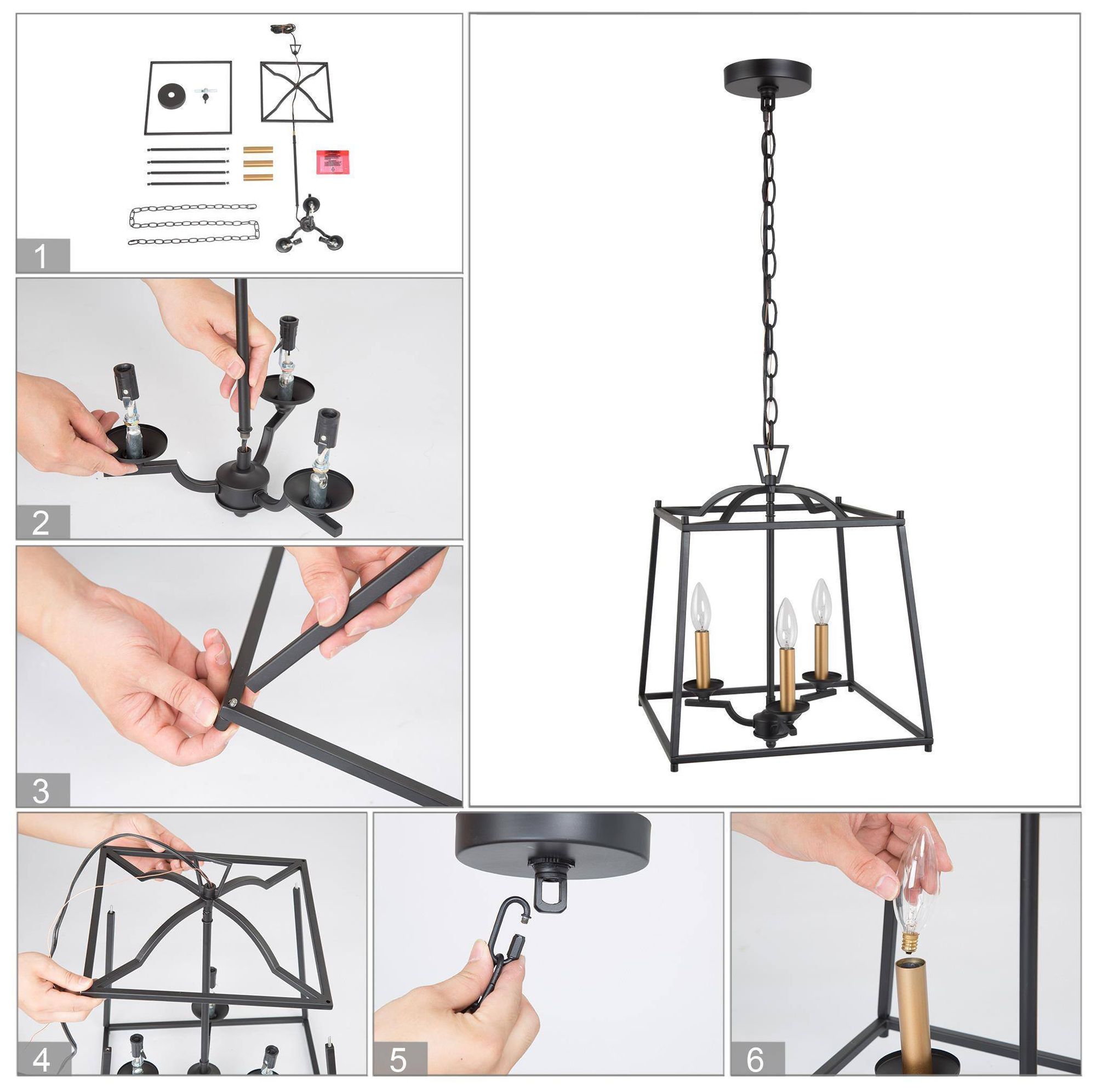 Image 6 14.5" Wide 3-Light Black Gold Lantern Metal Chandelier more views