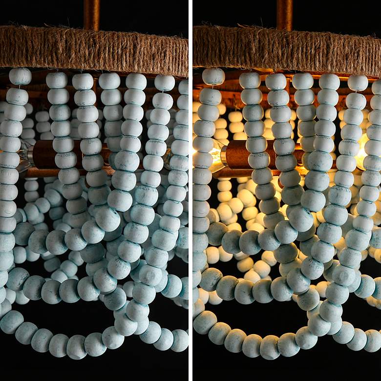 Image 6 14.5" Wide 3-Light Brass Wood Beaded Ceiling Light with Hemp more views