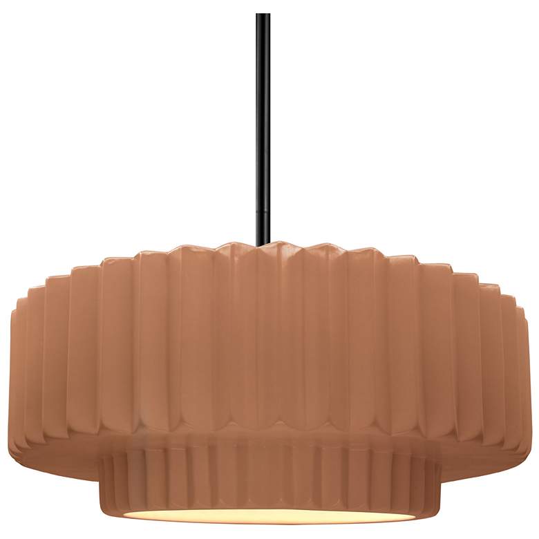 Image 1 14.5"W Adobe Frame Matte Black Tier Pleated Rigid Stem Kit LED Pendant