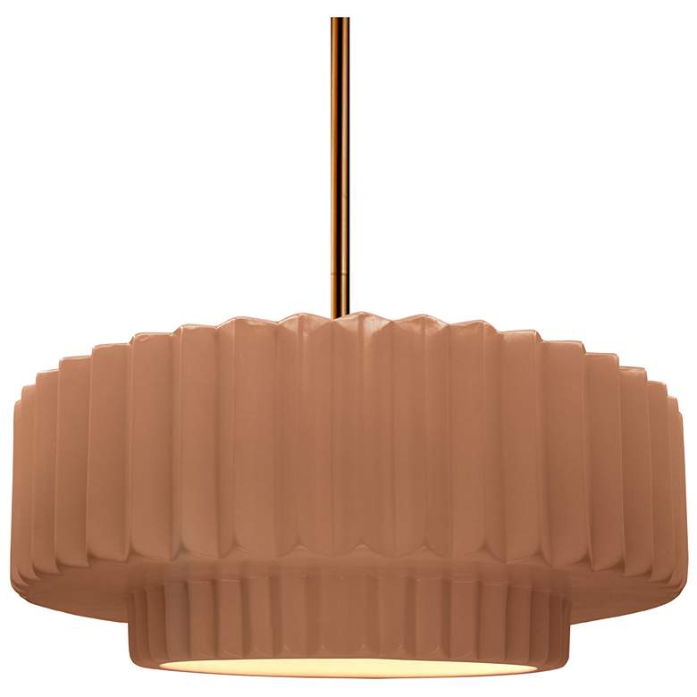 Image 1 14.5"W Adobe Frame Polished Brass Tier Pleated Rigid Stem Kit LED Pend