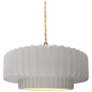 1_14.5"W Bisque Frame Brushed Brass Tier Pleated Beige Twisted LED Penda