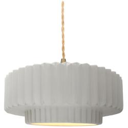 14.5"W Bisque Frame Brushed Brass Tier Pleated Beige Twisted LED Penda