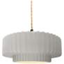 1_14.5"W Bisque Frame Matte Black Tier Pleated Beige Twisted LED Pendant