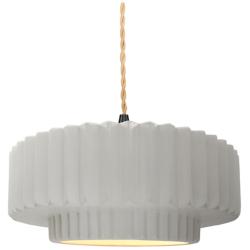 14.5"W Bisque Frame Matte Black Tier Pleated Beige Twisted LED Pendant