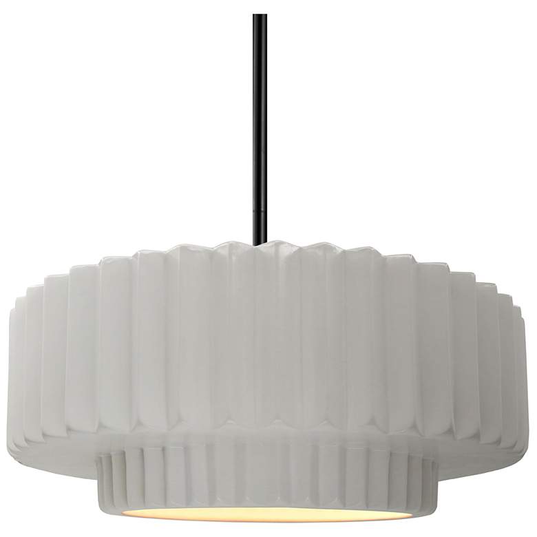 Image 1 14.5"W Bisque Frame Matte Black Tier Pleated Rigid Stem Kit LED Pendan