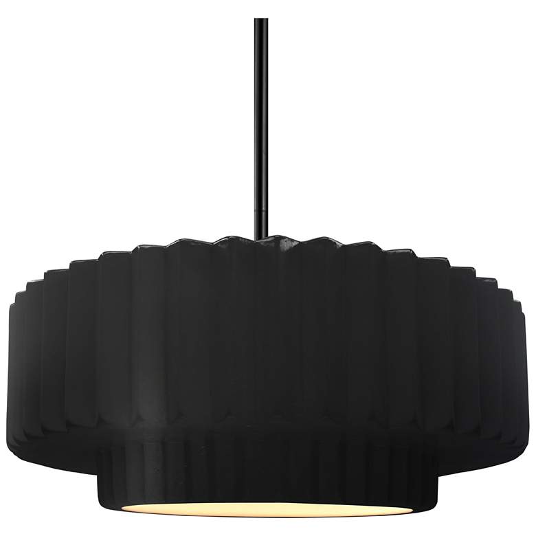 Image 1 14.5"W Carbon Frame Matte Black Tier Pleated Rigid Stem Kit Pendant