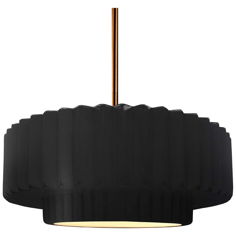 Image 1 14.5"W Carbon Frame Polished Brass Tier Pleated Rigid Stem Kit Pendant