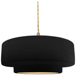 14.5"W Carbon/Gold Frame Brushed Brass Tier Beige Twisted LED Pendant