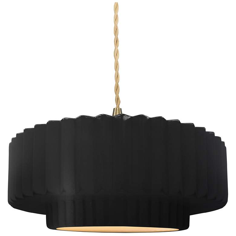 Image 1 14.5"W Carbon/Gold Frame Brushed Brass Tier Pleated Twisted LED Pendan