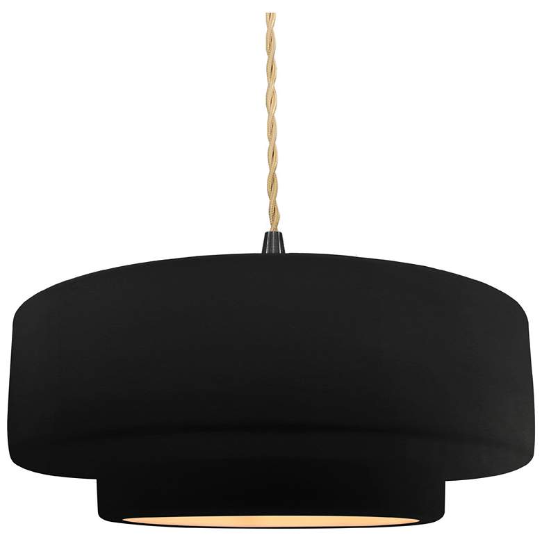 Image 1 14.5"W Carbon/Gold Frame Matte Black Tier Beige Twisted LED Pendant
