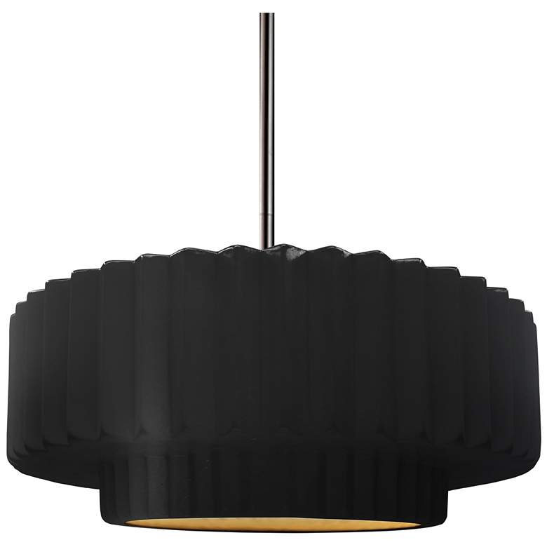 Image 1 14.5"W Carbon/Gold Frame Nickel Tier Pleated Rigid Stem Kit LED Pendan