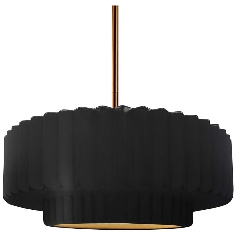 Image 1 14.5"W Carbon/Gold Frame Polished Brass Tier Pleated Rigid Stem Kit Pe