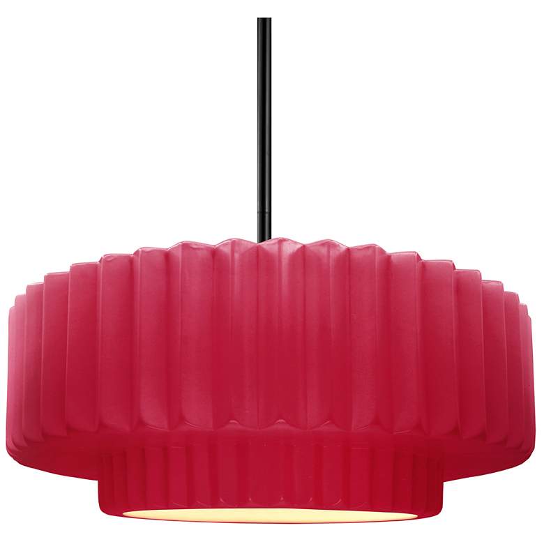 Image 1 14.5"W Cerise Frame Matte Black Tier Pleated Rigid Stem Kit Pendant