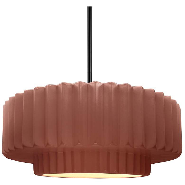 Image 1 14.5"W Clay Frame Matte Black Tier Pleated Rigid Stem Kit LED Pendant