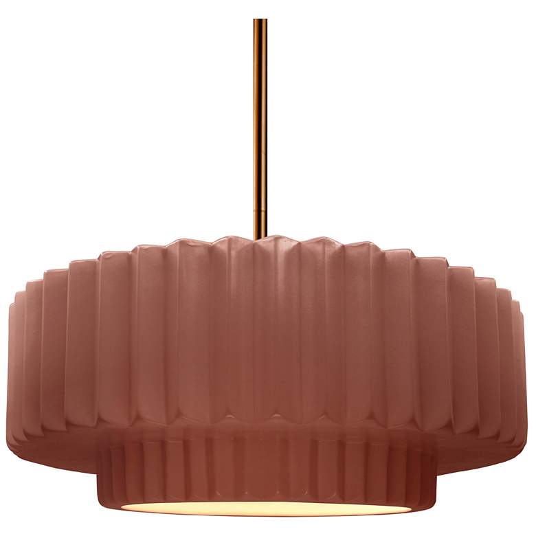 Image 1 14.5"W Clay Frame Polished Brass Tier Pleated Rigid Stem Kit LED Penda