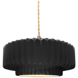 14.5"W Gloss Black Frame Brushed Brass Tier Pleated Twisted LED Pendan