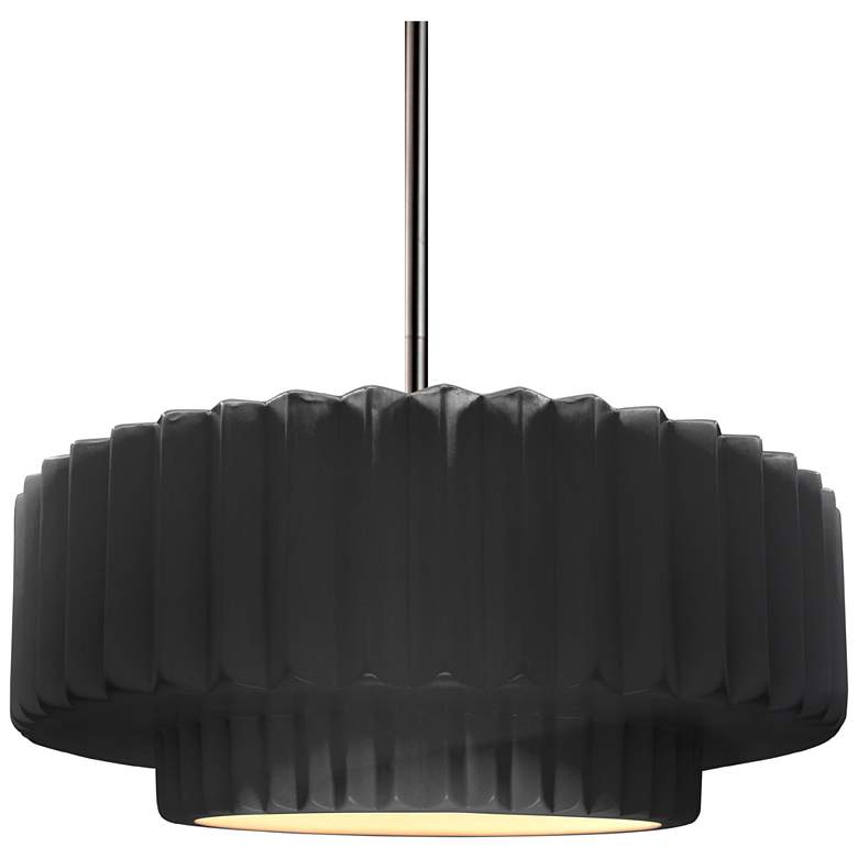 Image 1 14.5"W Gloss Black Frame Nickel Tier Pleated Rigid Stem Kit Pendant
