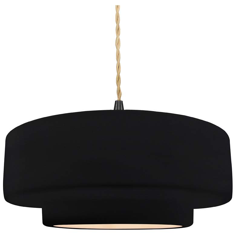 Image 1 14.5"W Gloss Black/White Frame Matte Black Tier Beige Twisted Pendant