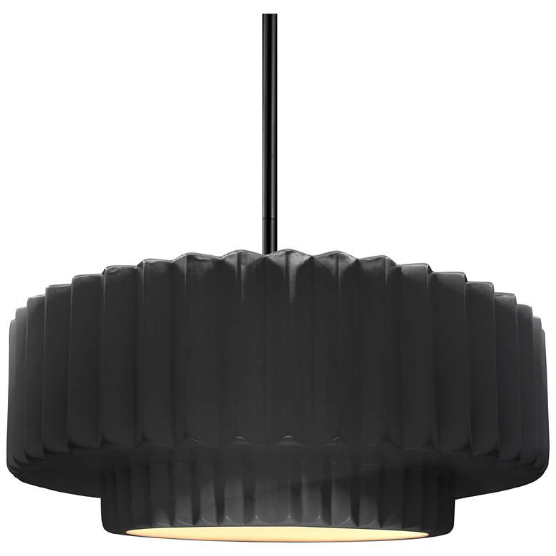 Image 1 14.5"W Gloss Black/White Frame Matte Black Tier Pleated Stem LED Penda