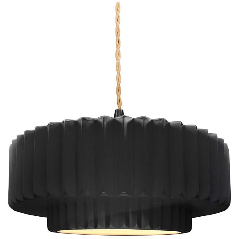 Image 1 14.5"W Gloss Black/White Frame Matte Black Tier Pleated Twisted LED Pe