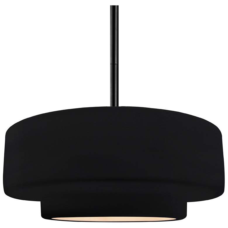 Image 1 14.5"W Gloss Black/White Frame Matte Black Tier Rigid Stem Kit Pendant