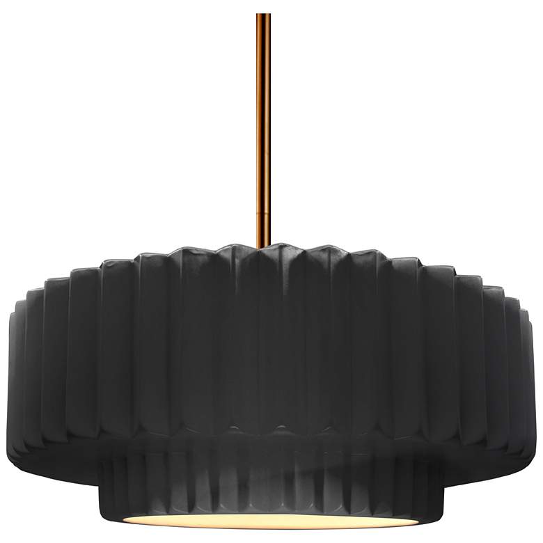 Image 1 14.5"W Gloss Black/White Frame Polished Brass Tier Pleated Stem LED Pe