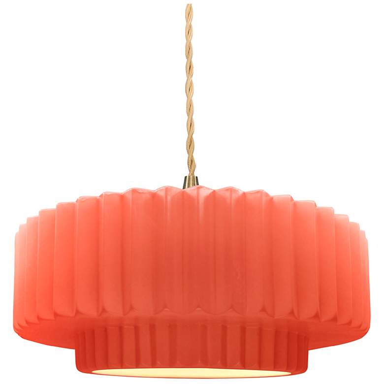 Image 1 14.5"W Gloss Blush Frame Brushed Brass Tier Pleated Beige Twisted Pend